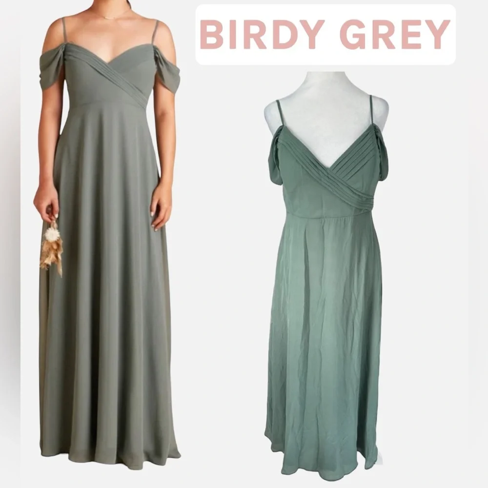 Birdy Grey Spence Chiffon Bridesmaid Dress Sage Long Sage with Pockets Medium - Picture 14 of 14